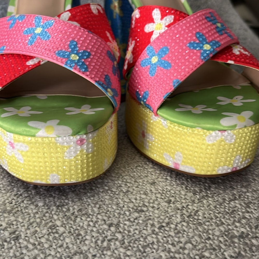 Gianni Bini Utli Mate floral rainbow rhinestone ankle strap platform sandals 8.5 - Picture 4 of 14